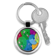 Chinese Umbrellas Screens Colorful Key Chains (round)  by Nexatart