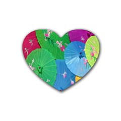 Chinese Umbrellas Screens Colorful Rubber Coaster (heart)  by Nexatart