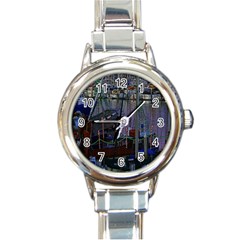 Christmas Boats In Harbor Round Italian Charm Watch by Nexatart