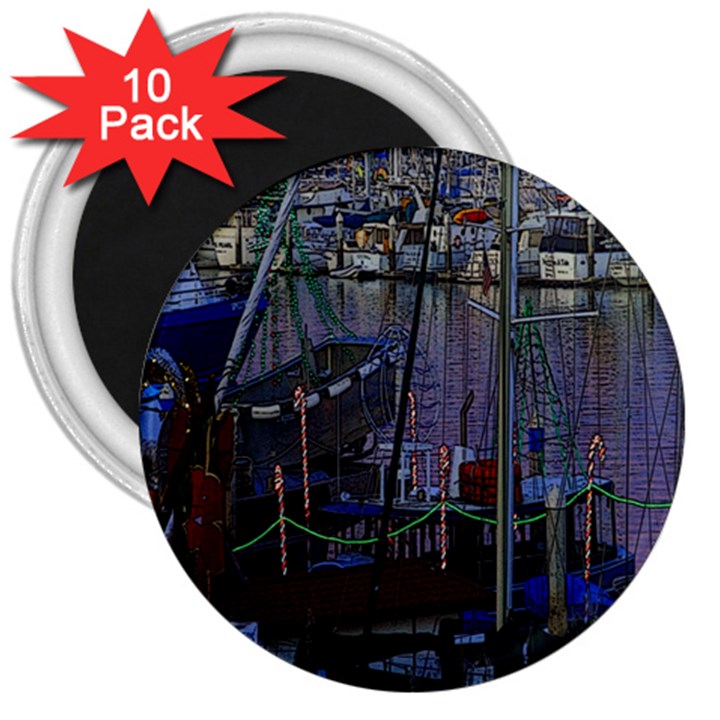 Christmas Boats In Harbor 3  Magnets (10 pack) 