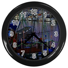 Christmas Boats In Harbor Wall Clocks (black) by Nexatart