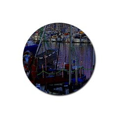 Christmas Boats In Harbor Rubber Coaster (round)  by Nexatart