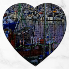 Christmas Boats In Harbor Jigsaw Puzzle (heart) by Nexatart