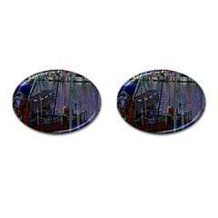 Christmas Boats In Harbor Cufflinks (oval) by Nexatart