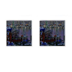 Christmas Boats In Harbor Cufflinks (square) by Nexatart