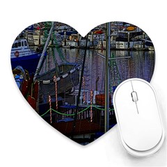 Christmas Boats In Harbor Heart Mousepads by Nexatart