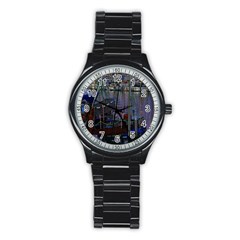 Christmas Boats In Harbor Stainless Steel Round Watch by Nexatart