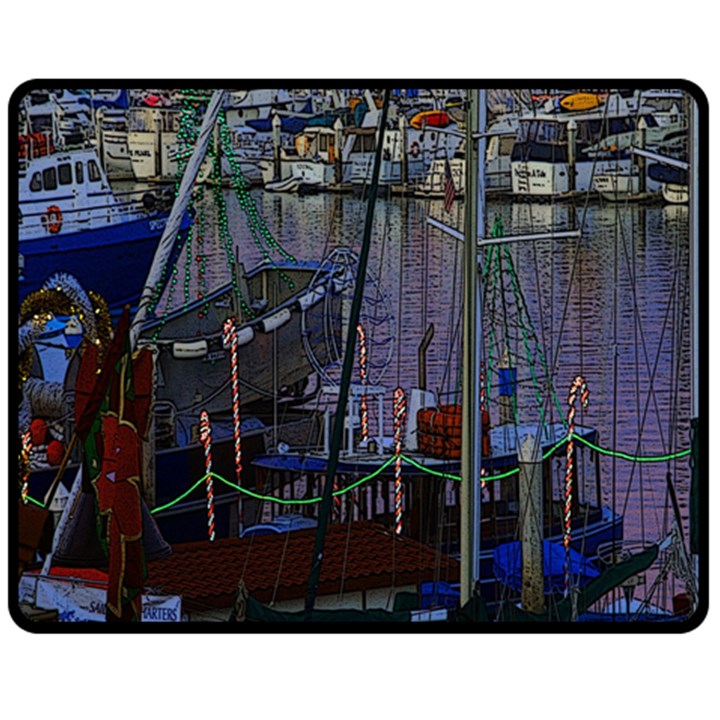 Christmas Boats In Harbor Double Sided Fleece Blanket (Medium) 