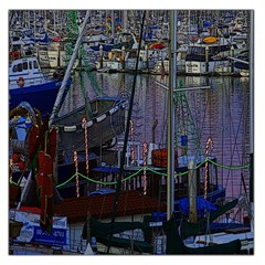 Christmas Boats In Harbor Large Satin Scarf (square) by Nexatart