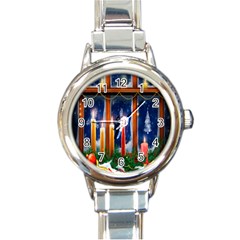 Christmas Lighting Candles Round Italian Charm Watch by Nexatart