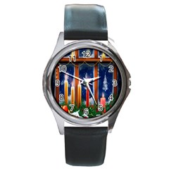 Christmas Lighting Candles Round Metal Watch by Nexatart