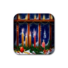 Christmas Lighting Candles Rubber Square Coaster (4 Pack)  by Nexatart