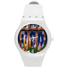 Christmas Lighting Candles Round Plastic Sport Watch (m) by Nexatart