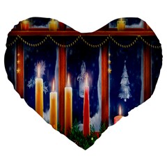 Christmas Lighting Candles Large 19  Premium Flano Heart Shape Cushions by Nexatart