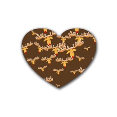 Christmas Reindeer Pattern Rubber Coaster (heart)  by Nexatart