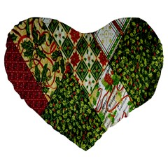 Christmas Quilt Background Large 19  Premium Flano Heart Shape Cushions by Nexatart