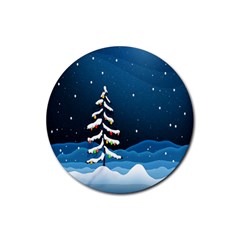 Christmas Xmas Fall Tree Rubber Round Coaster (4 Pack)  by Nexatart