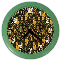 Christmas Background Color Wall Clocks by Nexatart