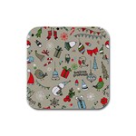 Christmas Xmas Pattern Rubber Square Coaster (4 pack)  Front