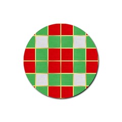 Christmas Fabric Textile Red Green Rubber Round Coaster (4 Pack)  by Nexatart