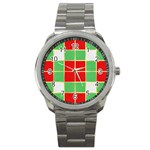 Christmas Fabric Textile Red Green Sport Metal Watch Front