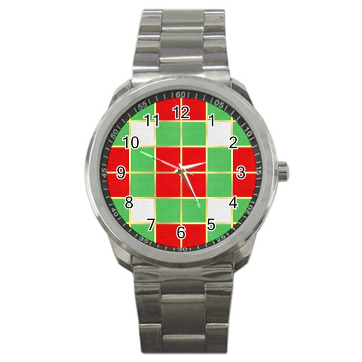 Christmas Fabric Textile Red Green Sport Metal Watch