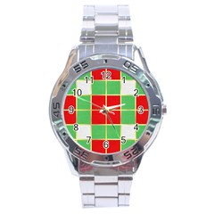 Christmas Fabric Textile Red Green Stainless Steel Analogue Watch by Nexatart