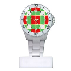 Christmas Fabric Textile Red Green Plastic Nurses Watch by Nexatart