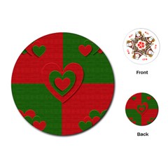 Christmas Fabric Hearts Love Red Playing Cards (round) 