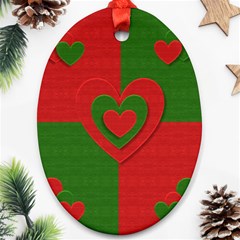 Christmas Fabric Hearts Love Red Oval Ornament (two Sides) by Nexatart