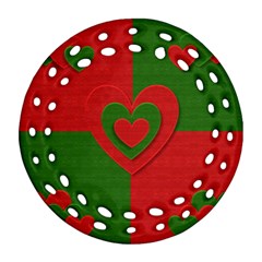 Christmas Fabric Hearts Love Red Round Filigree Ornament (two Sides) by Nexatart