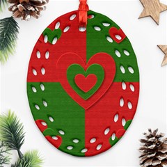 Christmas Fabric Hearts Love Red Oval Filigree Ornament (two Sides) by Nexatart