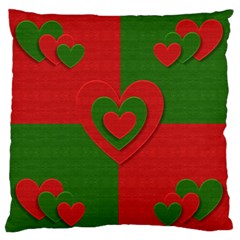 Christmas Fabric Hearts Love Red Large Flano Cushion Case (one Side) by Nexatart