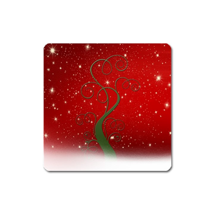 Christmas Modern Day Snow Star Red Square Magnet