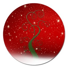 Christmas Modern Day Snow Star Red Magnet 5  (round) by Nexatart