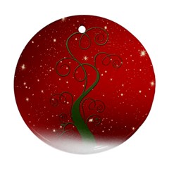 Christmas Modern Day Snow Star Red Round Ornament (two Sides)