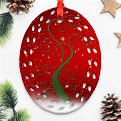 Christmas Modern Day Snow Star Red Oval Filigree Ornament (two Sides) by Nexatart