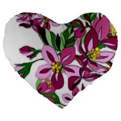 Lovely Flower Design  Large 19  Premium Heart Shape Cushions by GabriellaDavid