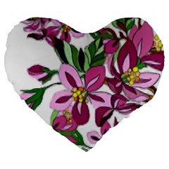 Lovely Flower Design  Large 19  Premium Flano Heart Shape Cushions by GabriellaDavid