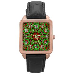 Christmas Kaleidoscope Pattern Rose Gold Leather Watch  by Nexatart