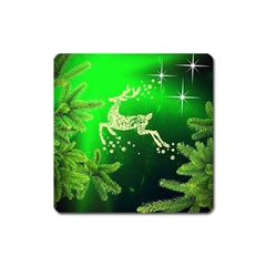 Christmas Reindeer Happy Decoration Square Magnet by Nexatart