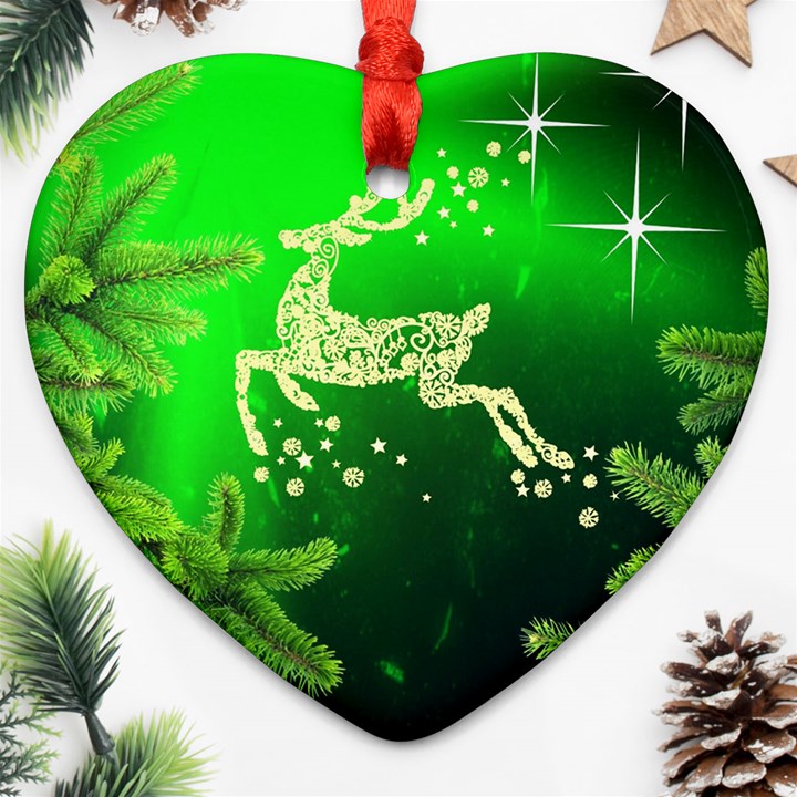 Christmas Reindeer Happy Decoration Heart Ornament (Two Sides)