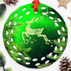 Christmas Reindeer Happy Decoration Round Filigree Ornament (Two Sides)