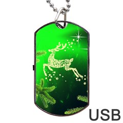 Christmas Reindeer Happy Decoration Dog Tag Usb Flash (one Side) by Nexatart