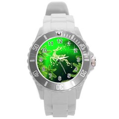 Christmas Reindeer Happy Decoration Round Plastic Sport Watch (L)