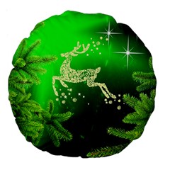 Christmas Reindeer Happy Decoration Large 18  Premium Flano Round Cushions