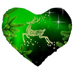 Christmas Reindeer Happy Decoration Large 19  Premium Flano Heart Shape Cushions by Nexatart