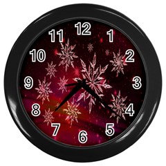 Christmas Snowflake Ice Crystal Wall Clocks (black) by Nexatart