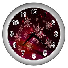 Christmas Snowflake Ice Crystal Wall Clocks (silver)  by Nexatart