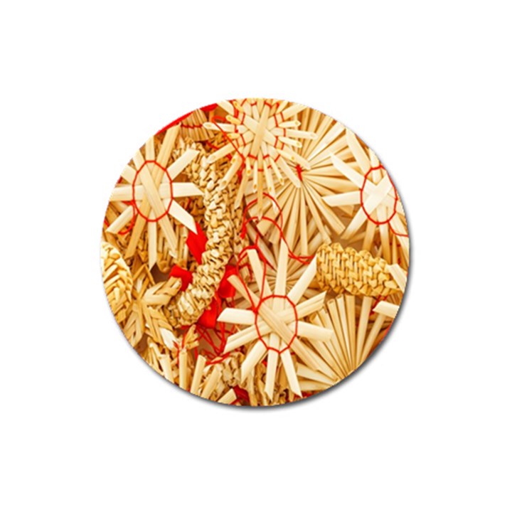 Christmas Straw Xmas Gold Magnet 3  (Round)